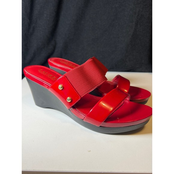 Lauren Ralph Lauren Red Wedge Sandals Slides Comfort‎ Size 6B Rhianna - Picture 1 of 7